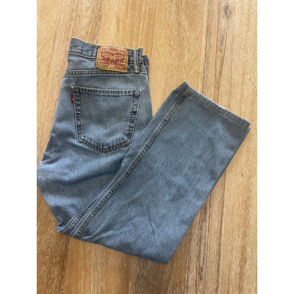 Levis 505 Regular Fit Jeans Mens 34x32 Blue Denim Classic Straight Leg Cut